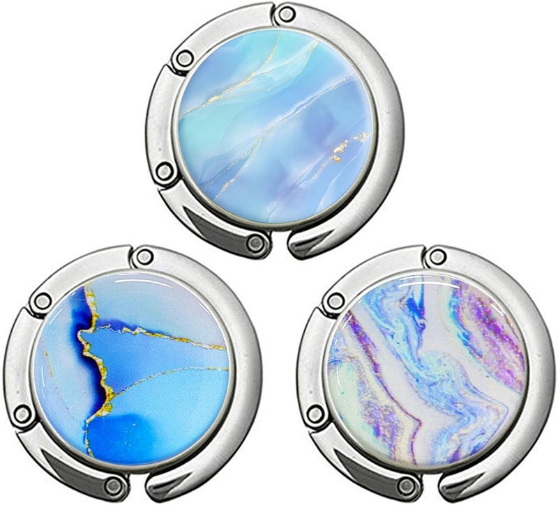 BOTRINUO Foldable Purse Hook for Table, Handbag Storage Folding Decor Table Hook, Women's Bag Handbag Hanger Holder (Marble Blue) - Image 1
